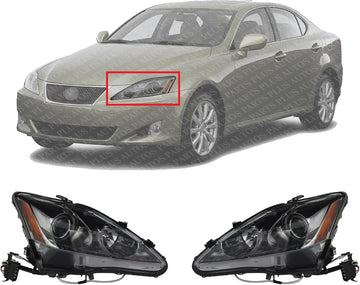 Set Of 2 Front Headlight Lens And Housing Halogen Left Driver & Right Passenger Side Direct Replacement Compatible With 2006-2008 Lexus IS250 / IS350 LX2502132 LX2503132 8113053270