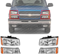 Front Headlights + Signal Light Left Driver & Right Passenger Side Direct Replacement Compatible With 2003-2006 Chevrolet Silverado 1500 2500HD 3500 GM2503224 GM2502224 GM2521185
