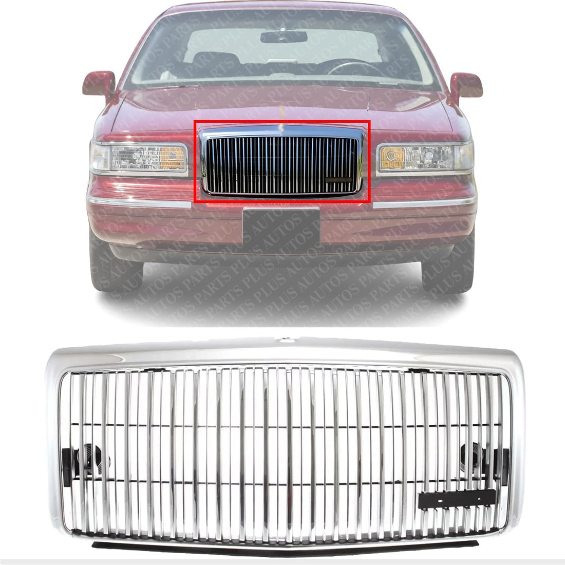 Front Grille Assembly Chrome Shell And Insert Plastic With Emblem Provision Direct Replacement Compatible With 1995-1997 Lincoln Town Car FO1200333 F5VY8200A