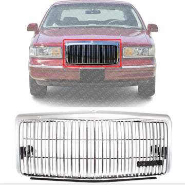 Front Grille Assembly Chrome Shell And Insert Plastic With Emblem Provision Direct Replacement Compatible With 1995-1997 Lincoln Town Car FO1200333 F5VY8200A