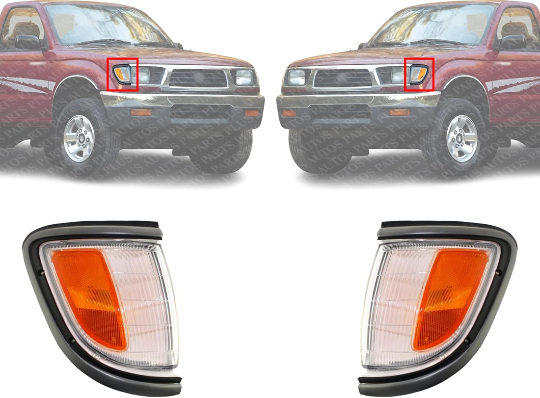 Set Of 2 Front Corner Light Assembly With Primed Trim Right Passenger & Left Driver Side Direct Replacement Compatible With 1995-1996 Toyota Tacoma TO2521141 TO2520141 8161004010
