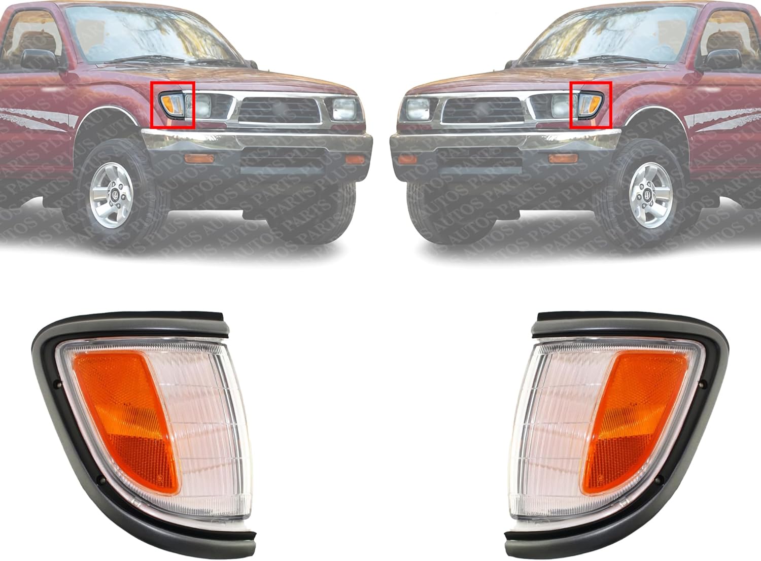 Set Of 2 Front Corner Light Assembly With Primed Trim Right Passenger & Left Driver Side Direct Replacement Compatible With 1995-1996 Toyota Tacoma TO2521141 TO2520141 8161004010