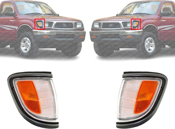 Set Of 2 Front Corner Light Assembly With Primed Trim Right Passenger & Left Driver Side Direct Replacement Compatible With 1995-1996 Toyota Tacoma TO2521141 TO2520141 8161004010