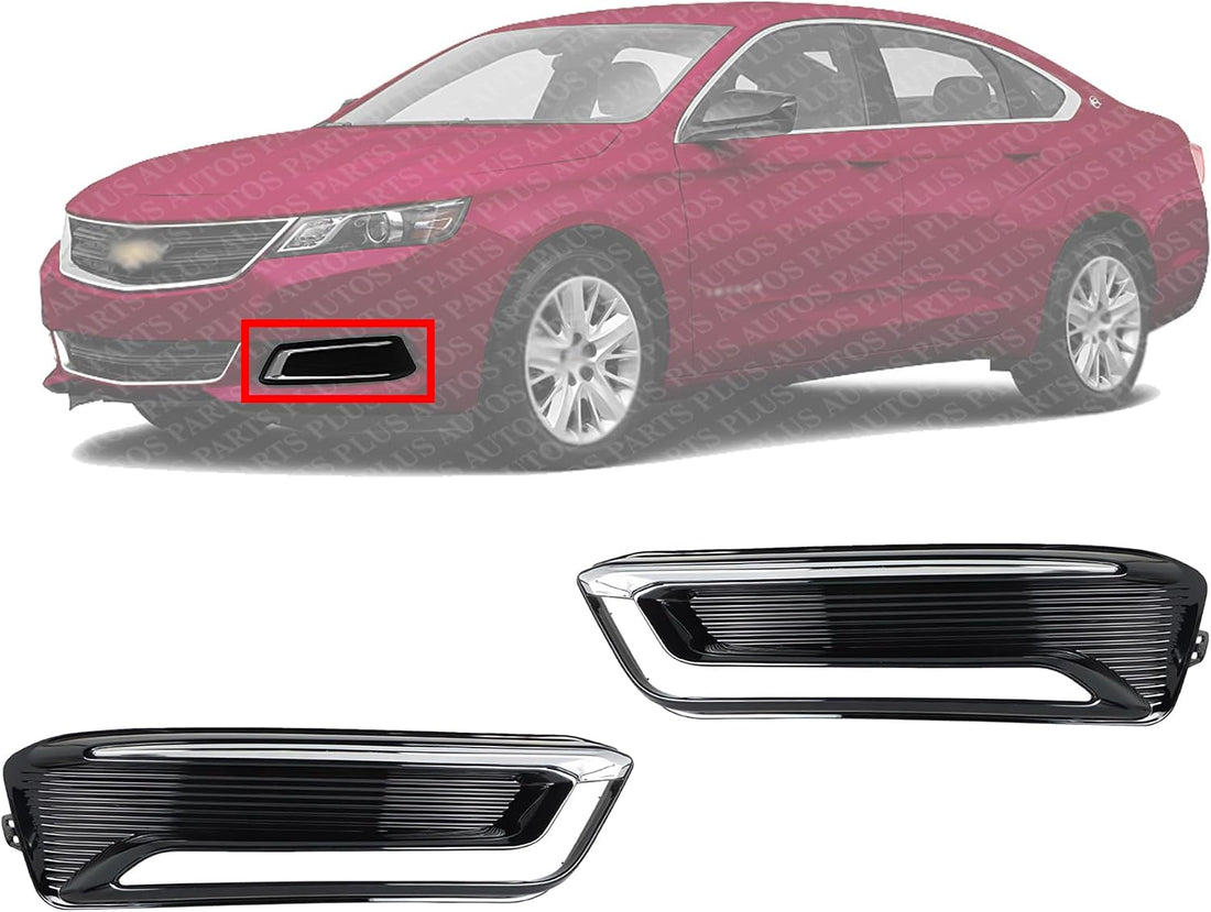 Set Of 2 Front Fog Light Cover Primed Left Driver & Right Passenger Side Direct Replacement Compatible With 2014-2020 Chevrolet Impala GM1039166 GM1038166 23455346 23455347