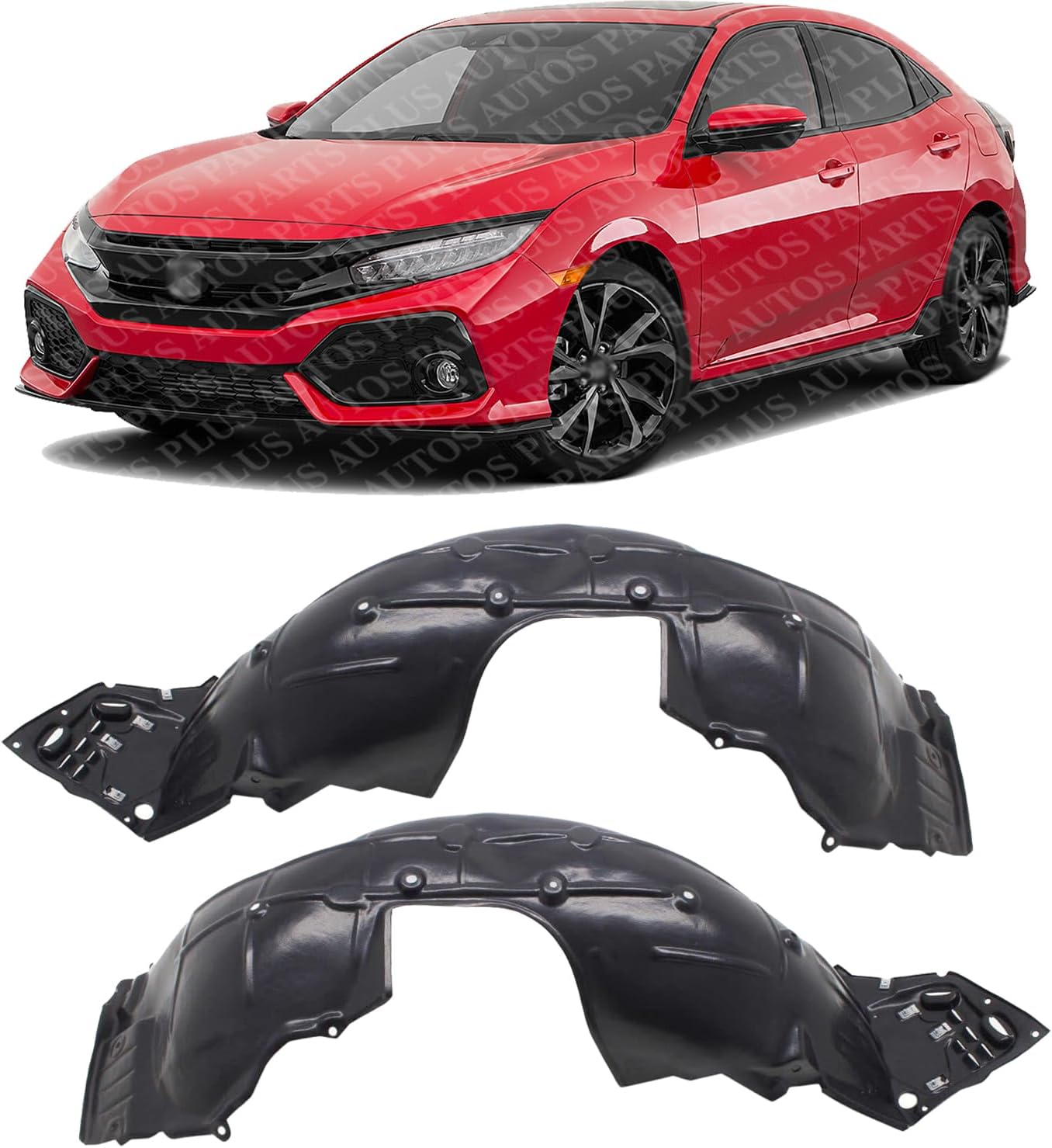 Set of 2 Front Fender Liner Right Passenger & Left Driver Side Direct Replacement Compatible with 2017-2019 Honda Civic HO1249177 HO1248177 74101TGGA50-PFM 74151TGGA50-PFM