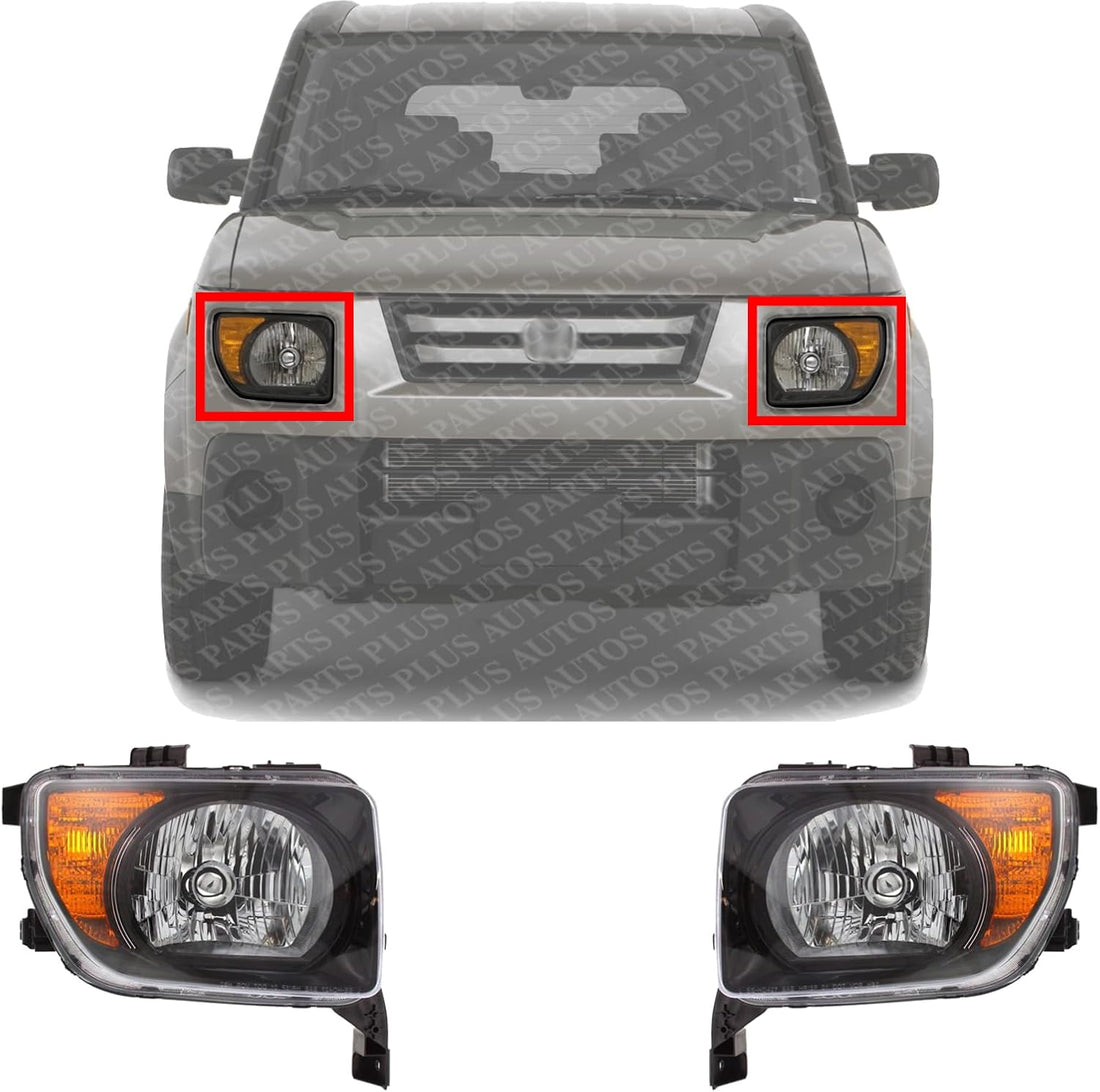 Set Of 2 Front Head Light Lens And Housing Left Driver & Right Passenger Side Direct Replacement Compatible With 2007-2008 Honda Element HO2518114 HO2519114 33101SCVA21 33151SCVA21