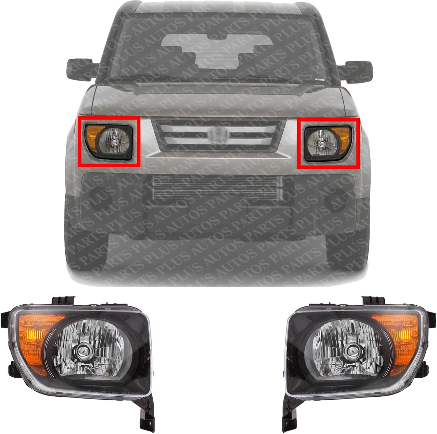 Set Of 2 Front Head Light Lens And Housing Left Driver & Right Passenger Side Direct Replacement Compatible With 2007-2008 Honda Element HO2518114 HO2519114 33101SCVA21 33151SCVA21