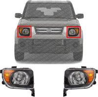 Set Of 2 Front Head Light Lens And Housing Left Driver & Right Passenger Side Direct Replacement Compatible With 2007-2008 Honda Element HO2518114 HO2519114 33101SCVA21 33151SCVA21