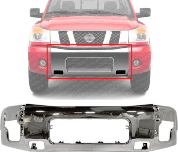 Front Bumper Face Bar Chrome Steel Direct Replacement Compatible With 2004-2015 Nissan Titan / 2005-2007 Armada NI1002136 62022ZR08A