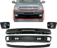 Front Bumper Primed Steel + Lower Valance Air Deflector + Extension Textured + End Caps Left & Right Side Direct Replacement Compatible With Chevrolet Silverado 1500 2007-2013