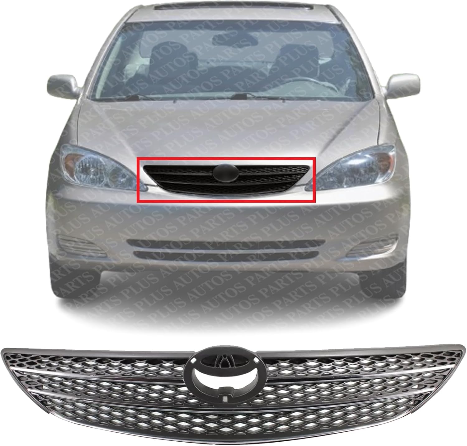 Front grille Assembly Painted Gray Shell And Insert Plastic Direct Replacement Compatible With 2002-2004 Toyota Camry TO1200233 53101AA020