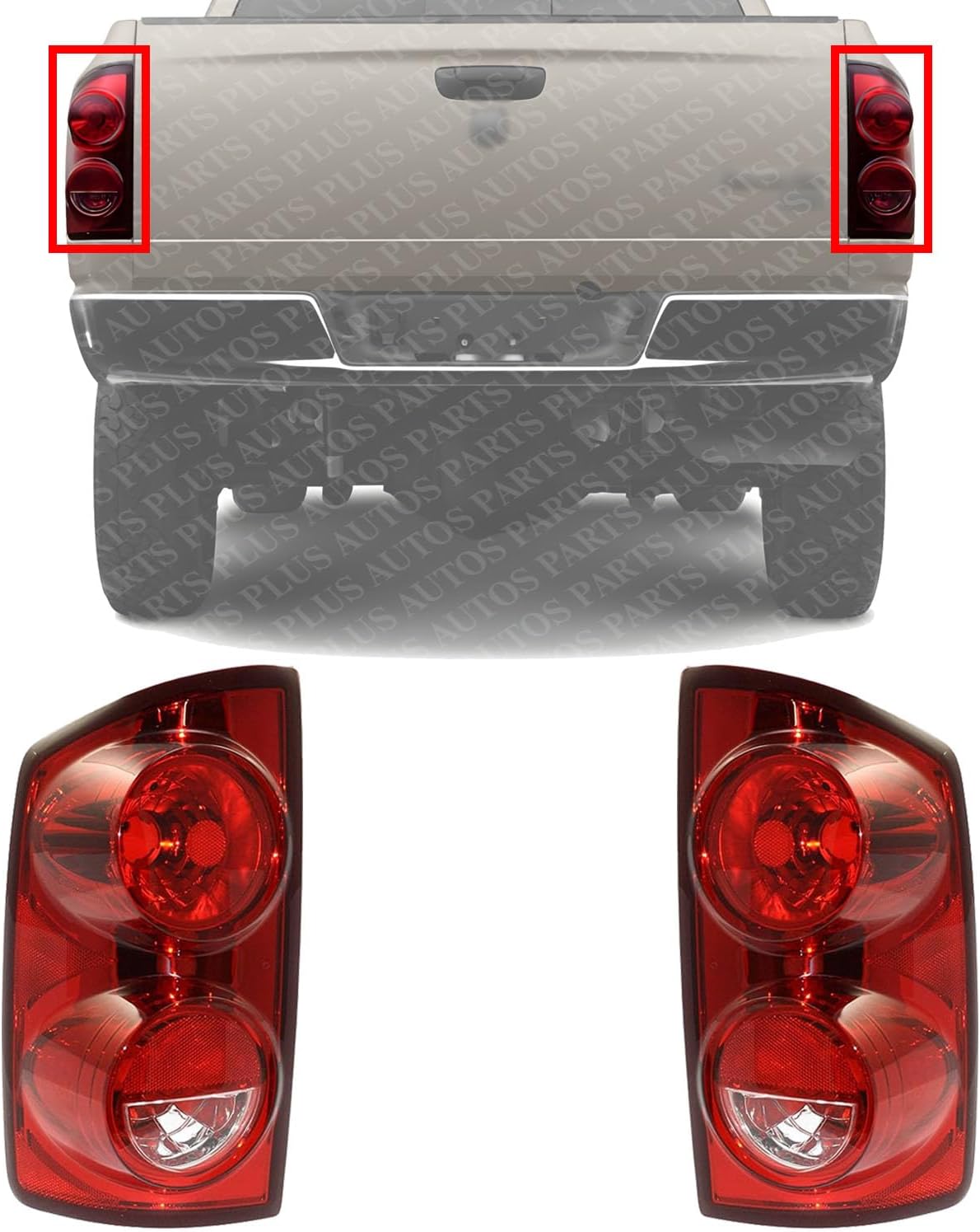 Set Of 2 Tail Light Left Driver & Right Passenger Side Direct Replacement Compatible With 2007-2009 Dodge Ram 1500 2500 3500 ‎‎‎‎‎‎CH2801165 CH2800165 55277302AC 55277303AC