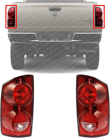 Set Of 2 Tail Light Left Driver & Right Passenger Side Direct Replacement Compatible With 2007-2009 Dodge Ram 1500 2500 3500 ‎‎‎‎‎‎CH2801165 CH2800165 55277302AC 55277303AC
