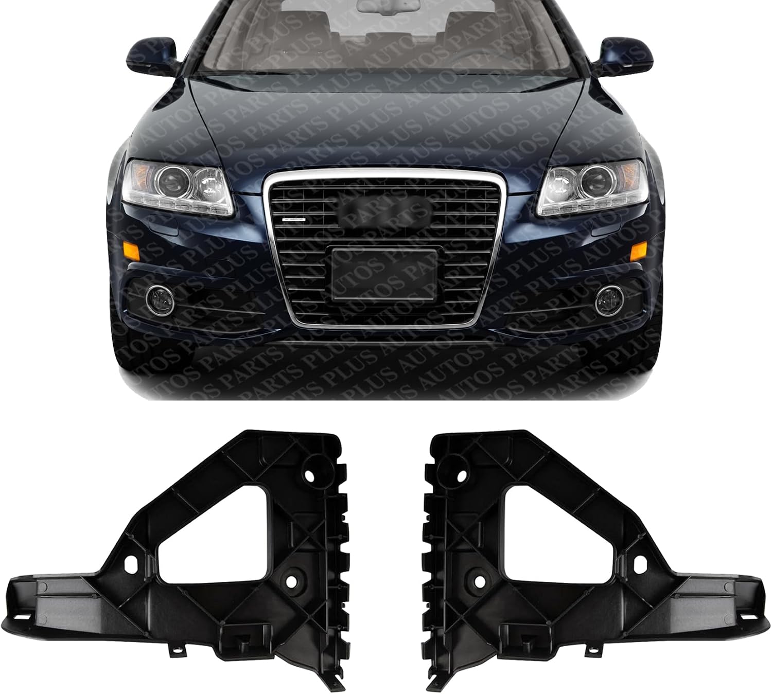 Set Of 2 Front Bumper Bracket Plastic Right Passenger & Left Driver Side Direct Replacement Compatible With 2005-2011 Audi A6 Quattro AU1067100 AU1066100 4F0807228 4F0807227