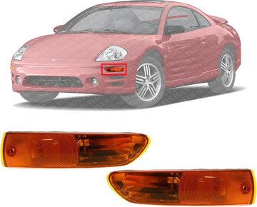 Set Of 2 Front Turn Signal Lamp Assembly Right Passenger & Left Driver Side Direct Replacement Compatible With 2002-2005 Mitsubishi Eclipse MI2521117 MI2520117 MR990824 MR990823