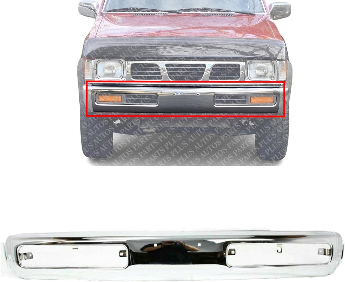 AUTOS PARTS PLUS Front Bumper Chrome Steel Direct Replacement Compatible With 1993-1996 Nissan Pickup / 1993-1995 Pathfinder NI1002101 6201457G25