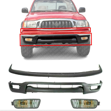 Front Bumper Filler + Lower Valance Panel + Signal Lights Assembly Right Passenger & Left Driver Side Direct Replacement Compatible With Toyota Tacoma 2001-2004 TO1095196