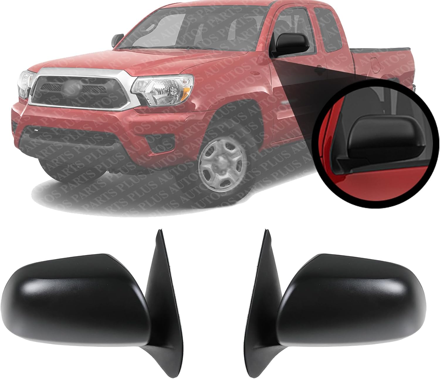 Front Mirror Manual Folding Non-Heated Textured Plastic Left Driver & Right Passenger Side Direct Replacement Compatible With 2012-2015 Toyota Tacoma TO1321281 TO1320281