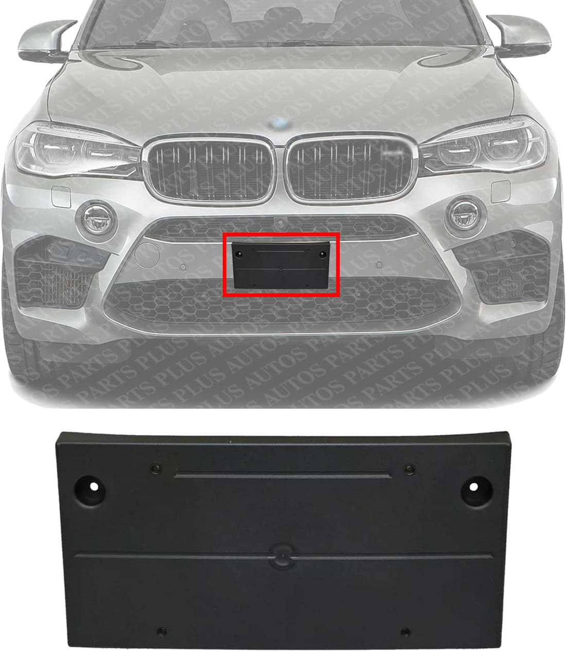 Front License Plate Bracket Textured Plastic Direct Replacement Compatible with 2014-2018 BMW X5 BM1068128 51137294479