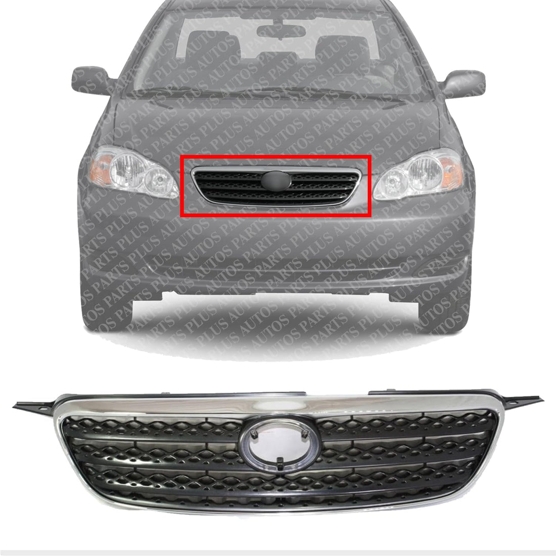 Front Grille Chrome Shell/Painted Dark Gray Insert Direct Replacement Compatible With 2005-2008 Toyota Corolla TO1200278 5310002090