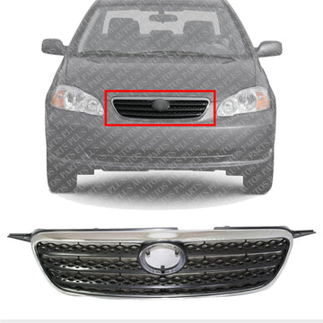 Front Grille Chrome Shell/Painted Dark Gray Insert Direct Replacement Compatible With 2005-2008 Toyota Corolla TO1200278 5310002090