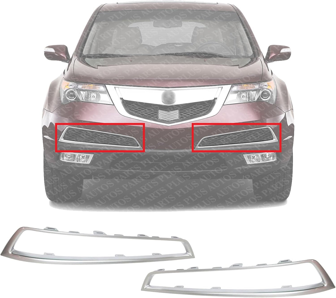 Set Of 2 Front Bumper Grille Molding Painted Silver Left Driver & Right Passenger Side Direct Replacement Compatible With 2010-2013 Acura MDX AC1039111 AC1038111 71104STXA00