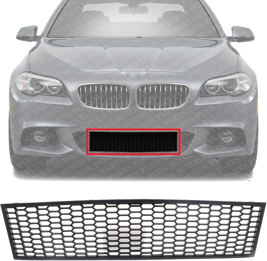 Front Bumper Center Grille Textured Plastic Without Active Cruise Control Direct Replacement Compatible With 2011-2016 BMW 5-Series BM1036131 51117903894
