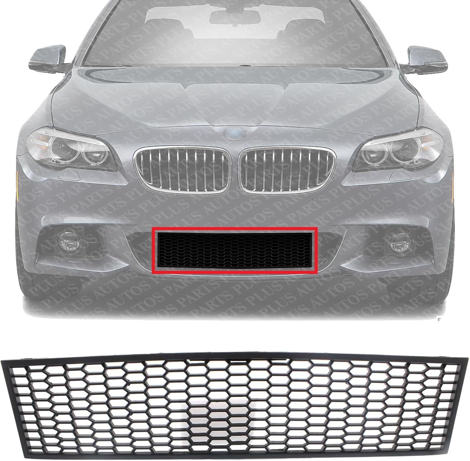 Front Bumper Center Grille Textured Plastic Without Active Cruise Control Direct Replacement Compatible With 2011-2016 BMW 5-Series BM1036131 51117903894