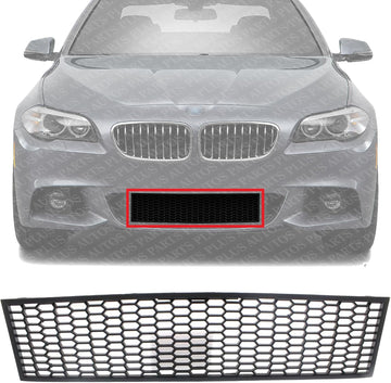 Front Bumper Center Grille Textured Plastic Without Active Cruise Control Direct Replacement Compatible With 2011-2016 BMW 5-Series BM1036131 51117903894