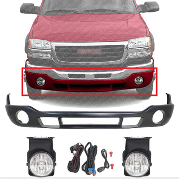 AUTOS PARTS PLUS Front Bumper Lower Valance Primed + Fog Light With Harness & Switch Left Driver & Right Passenger Side Direct Replacement Compatible With 2003-2006 GMC Sierra 1500 2500HD GM1000684
