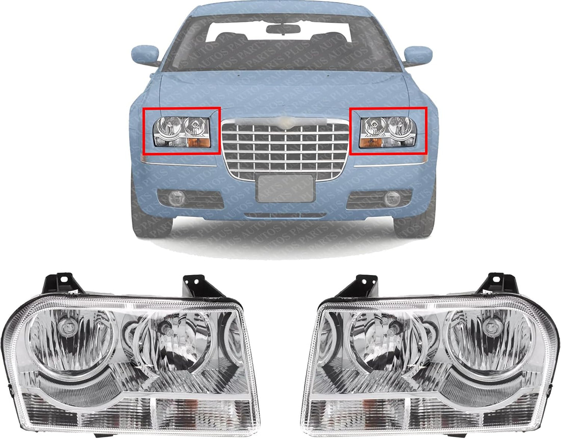 Set Of 2 Front Headlight Assembly Right Passenger & Left Driver Side Direct Replacement Compatible With 2005 2007 2008 Chrysler 300 4805756AH-PFM 4805756AI-PFM 4805757AH-PFM