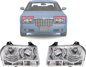 Set Of 2 Front Headlight Assembly Right Passenger & Left Driver Side Direct Replacement Compatible With 2005 2007 2008 Chrysler 300 4805756AH-PFM 4805756AI-PFM 4805757AH-PFM