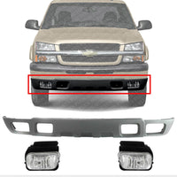 Front Bumper Lower Valance Air Deflector + Fog Lights Left Driver & Right Passenger Side Direct Replacement Compatible With 2004-2006 Chevrolet Silverado 1500 2500HD 3500 GM1092204