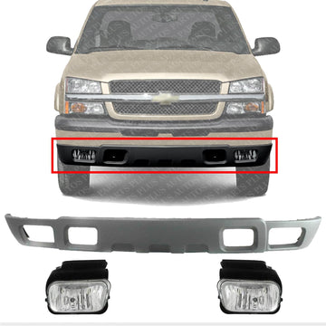 Front Bumper Lower Valance Air Deflector + Fog Lights Left Driver & Right Passenger Side Direct Replacement Compatible With 2004-2006 Chevrolet Silverado 1500 2500HD 3500 GM1092204