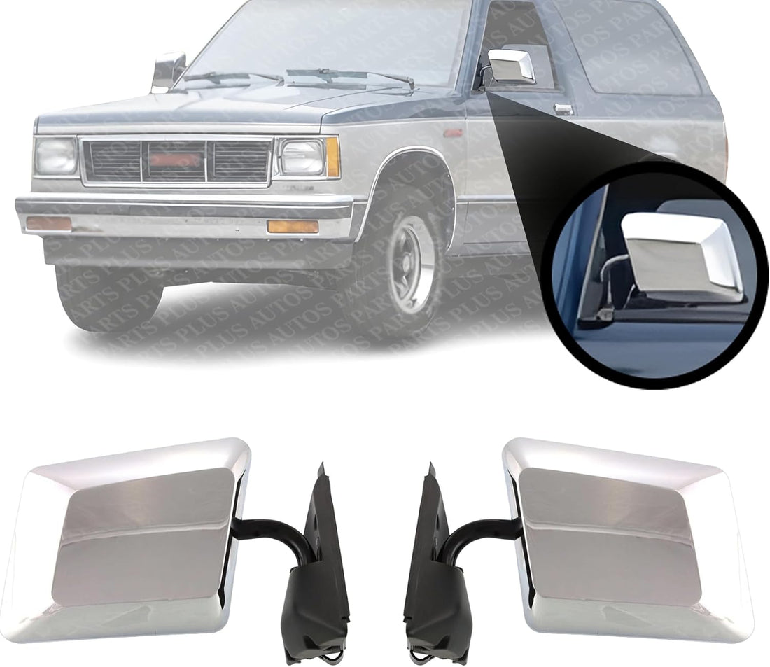 Set Of 2 Front Mirror Manual Adjust & Folding Non-Heated Chrome Left Driver & Right Passenger Side Direct Replacement Compatible With 1982-1993 Chevrolet S10 Pickup / 1983-1994 Blazer