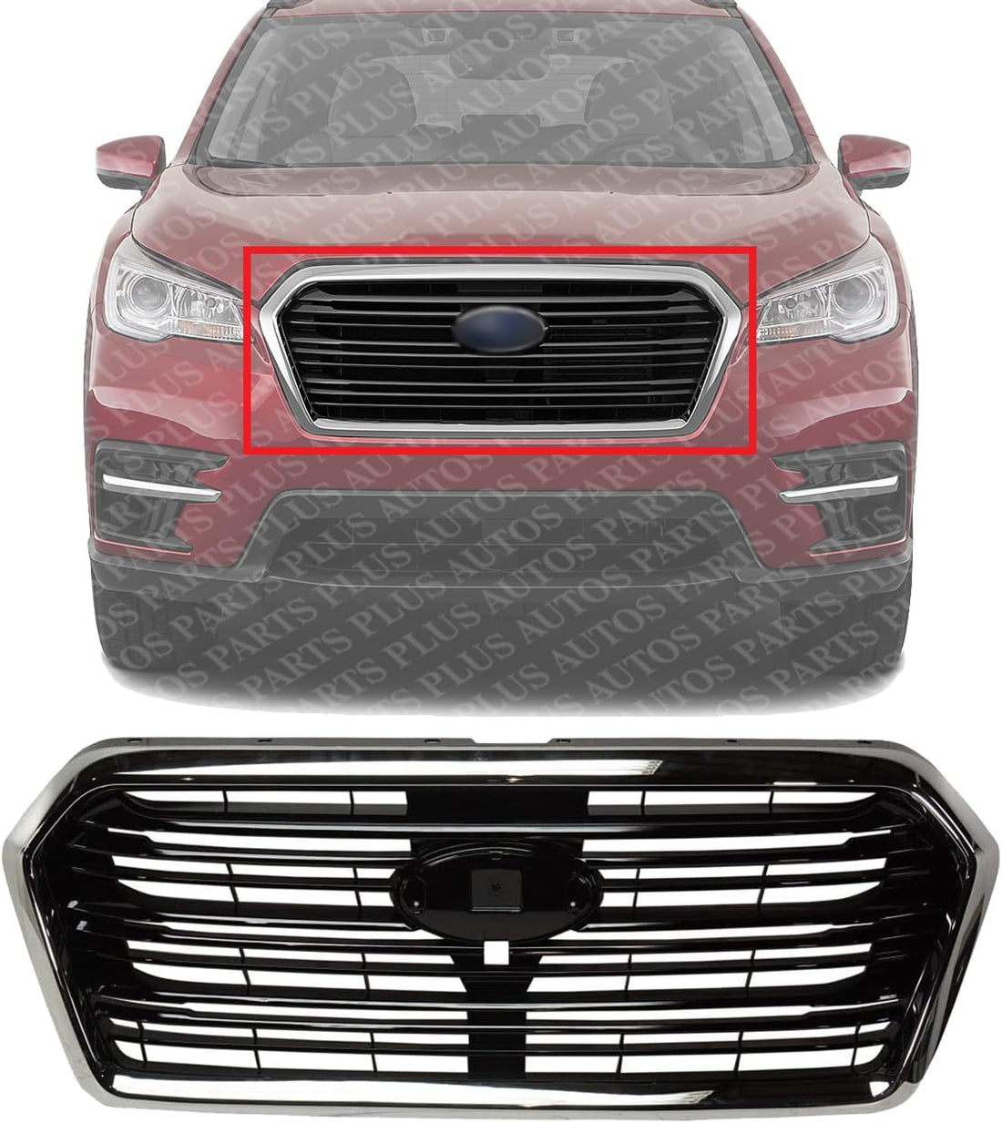 Front Grille Chrome Shell With Primed Insert Plastic Direct Replacement Compatible With 2019-2022 Subaru Ascent SU1200183 91121XC01A