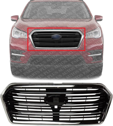 Front Grille Chrome Shell With Primed Insert Plastic Direct Replacement Compatible With 2019-2022 Subaru Ascent SU1200183 91121XC01A