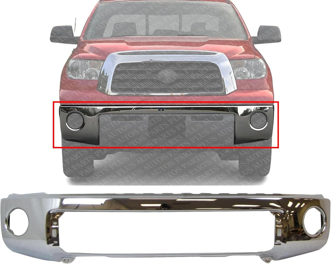 AUTOS PARTS PLUS Front Bumper Face Bar Chrome Steel Without Park Assist Sensor Holes Direct Replacement Compatible With 2007-2013 Toyota Tundra TO1002182 521110C021