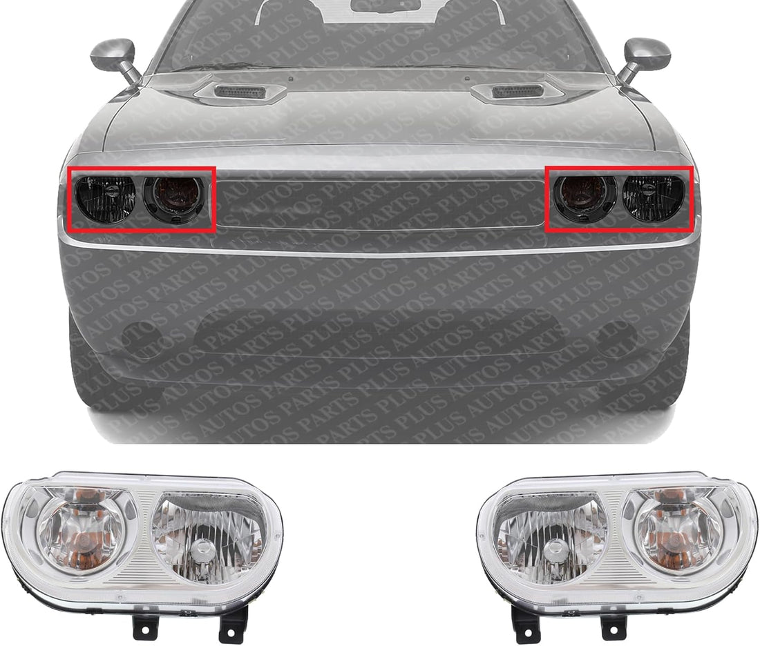 Set Of 2 Front Headlight Assembly Right Passenger & Left Driver Side Direct Replacement Compatible With 2008-2014 Dodge Challenger CH2519137 CH2518137 5028776AA 5028777AA