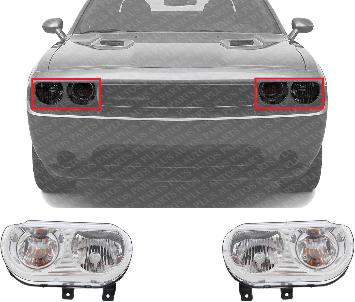 Set Of 2 Front Headlight Assembly Right Passenger & Left Driver Side Direct Replacement Compatible With 2008-2014 Dodge Challenger CH2519137 CH2518137 5028776AA 5028777AA