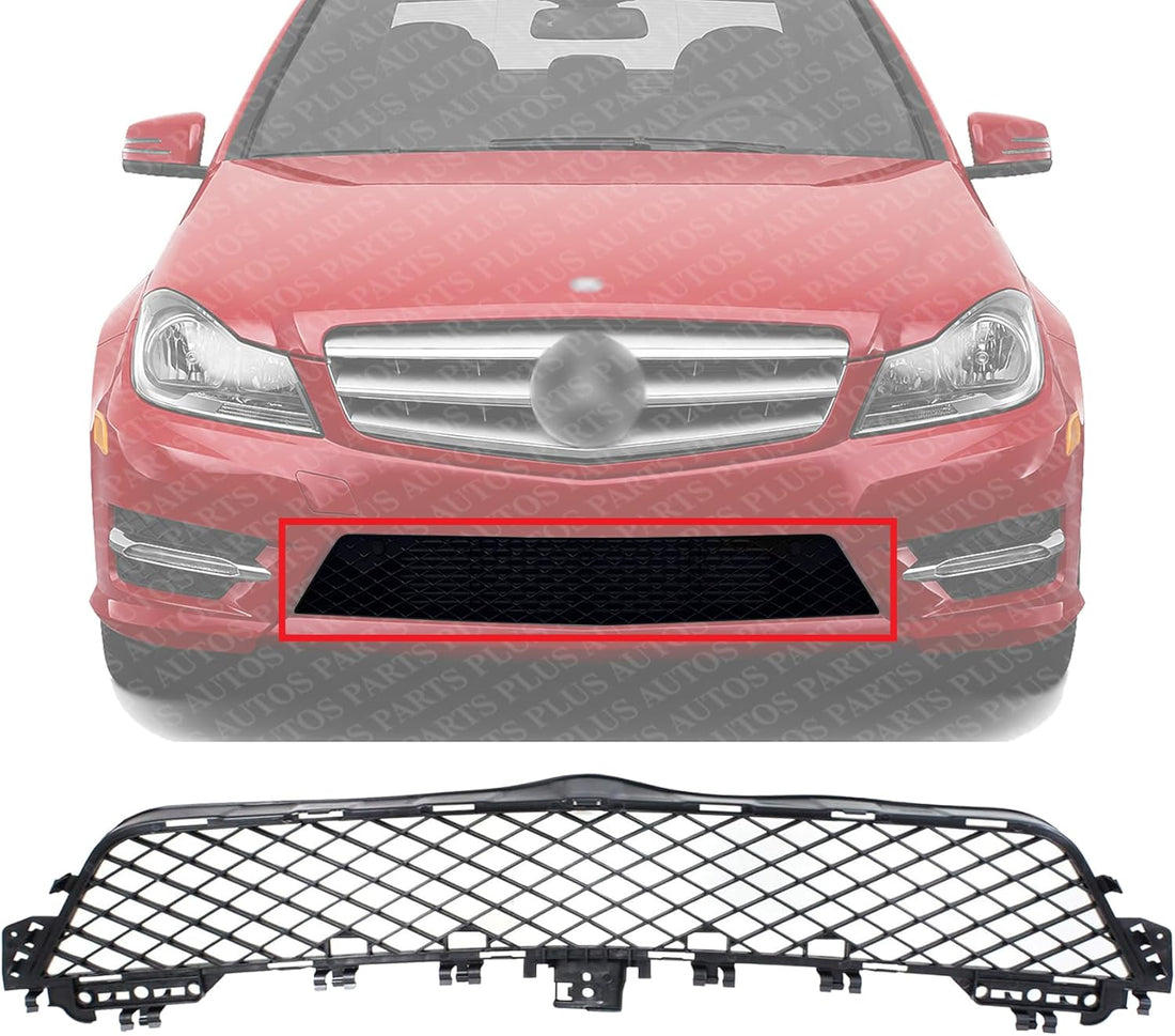 Front Bumper Center Grille Plastic Direct Replacement Compatible With 2012-2015 Mercedes Benz C-Class MB1036151 2048850624