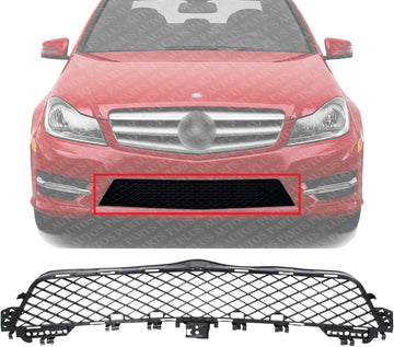 Front Bumper Center Grille Plastic Direct Replacement Compatible With 2012-2015 Mercedes Benz C-Class MB1036151 2048850624