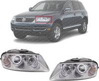 Set Of 2 Front Head Light Assembly Plastic Left Driver & Right Passenger Side Direct Replacement Compatible With 2004-2007 Volkswagen Touareg VW2503132 VW2502132