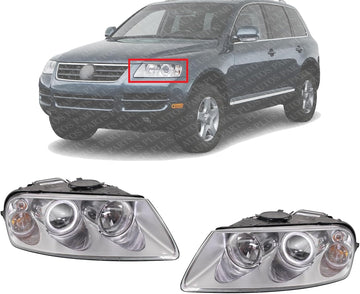 Set Of 2 Front Head Light Assembly Plastic Left Driver & Right Passenger Side Direct Replacement Compatible With 2004-2007 Volkswagen Touareg VW2503132 VW2502132