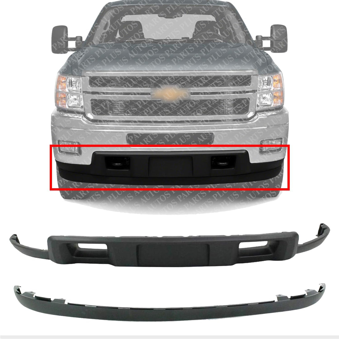 Front Bumper Lower Valance Air Deflector + Extension Textured Direct Replacement Compatible With 2011-2014 Chevrolet Silverado 2500HD 3500HD GM1092213 GM1095195 19370763 20845670