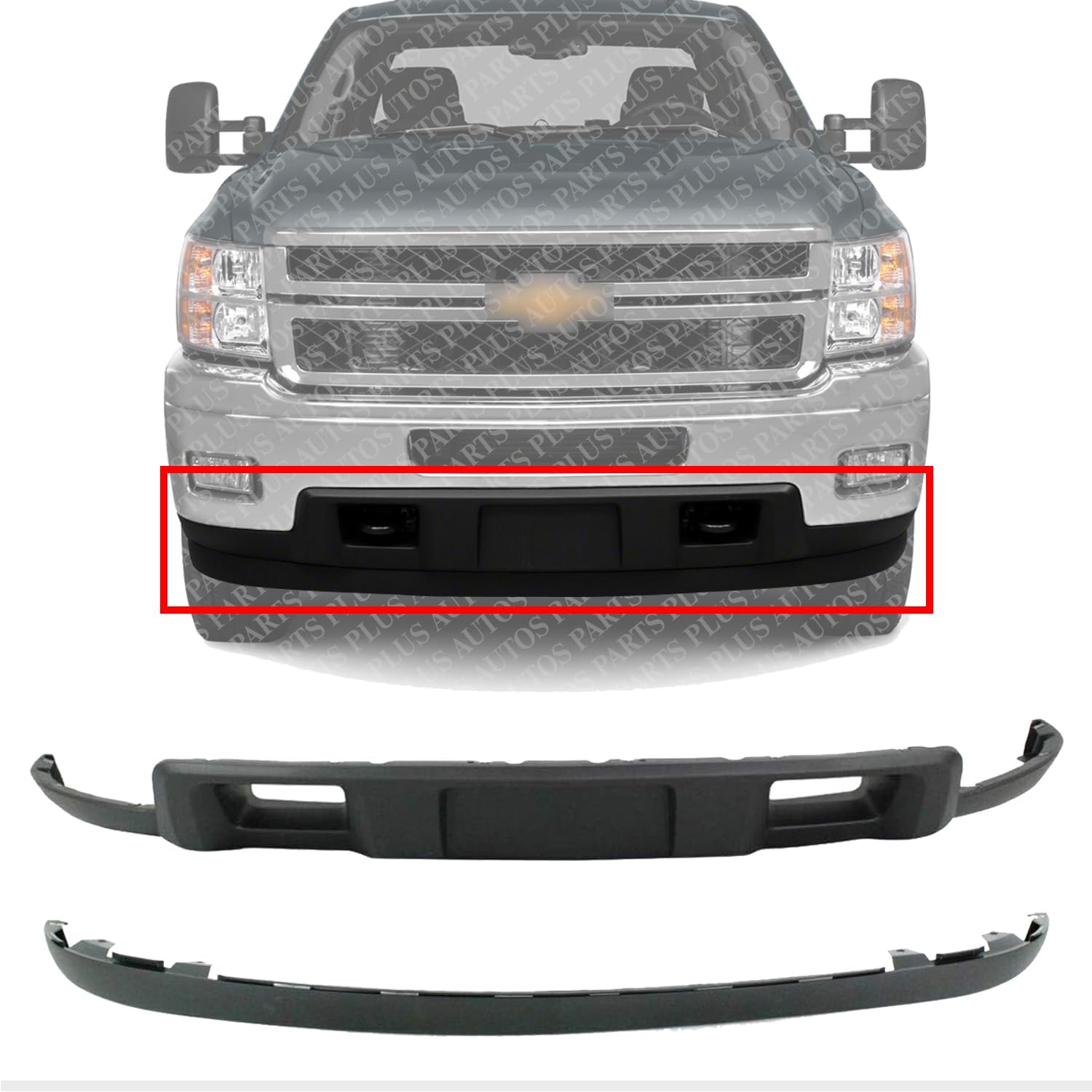 Front Bumper Lower Valance Air Deflector + Extension Textured Direct Replacement Compatible With 2011-2014 Chevrolet Silverado 2500HD 3500HD GM1092213 GM1095195 19370763 20845670