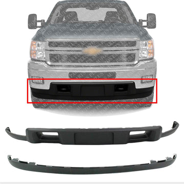 Front Bumper Lower Valance Air Deflector + Extension Textured Direct Replacement Compatible With 2011-2014 Chevrolet Silverado 2500HD 3500HD GM1092213 GM1095195 19370763 20845670