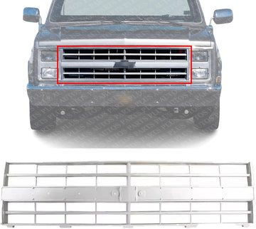 Front Grille Argent Shell And Insert With Molding Holes Direct Replacement Compatible With 1985-1988 Chevrolet C/K Series GM1200140 15554911
