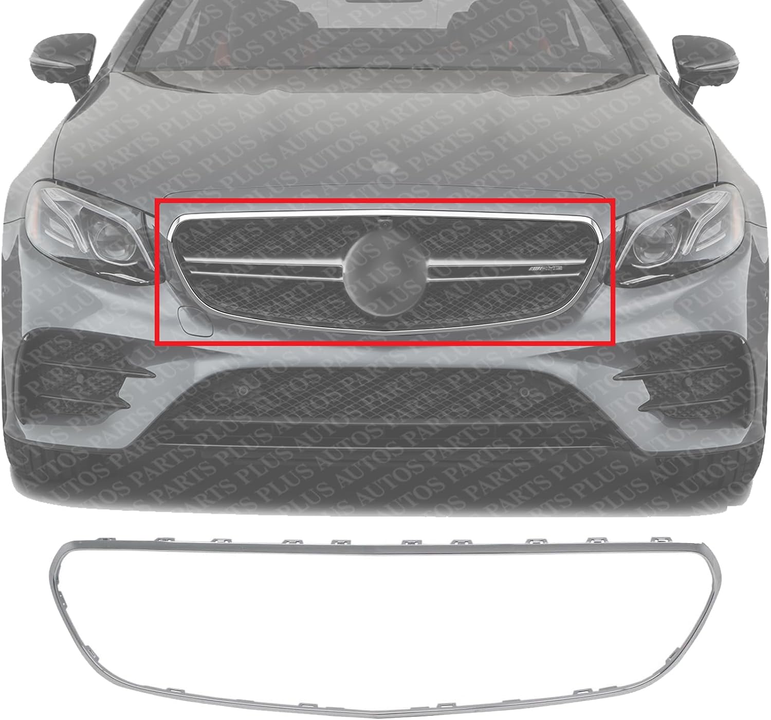 Front Grille Molding Chrome Plastic Direct Replacement Compatible With 2017-2020 Mercedes Benz E-Class MB1202106 2138850200