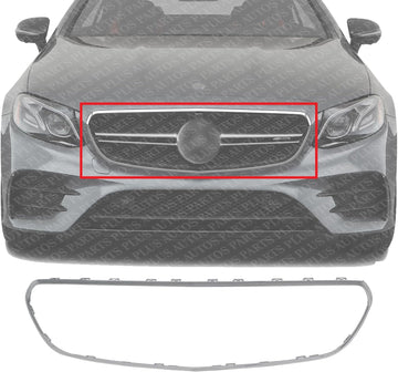 Front Grille Molding Chrome Plastic Direct Replacement Compatible With 2017-2020 Mercedes Benz E-Class MB1202106 2138850200
